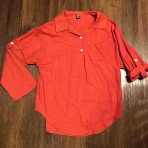 Shein rusty brown blouse shirt women size M. 100% cotton. EUC.